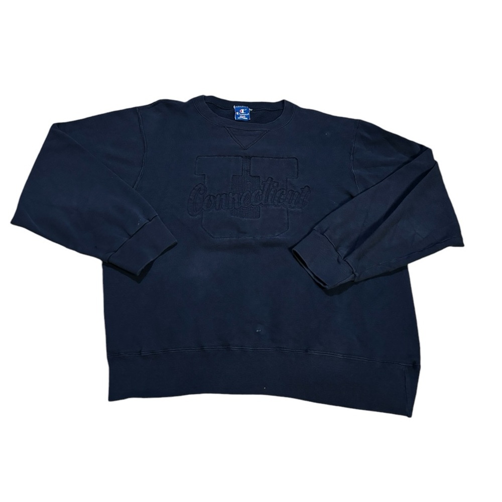 Champion University of Connecticut Crewneck Sweatshirt Navy Blue Size Large‎